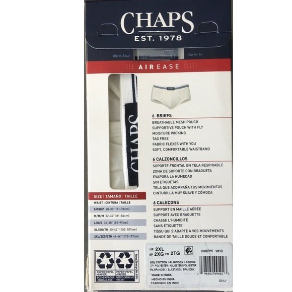 Chaps Underwear & Socks 6 Pack Mens Chaps Airease White Briefs